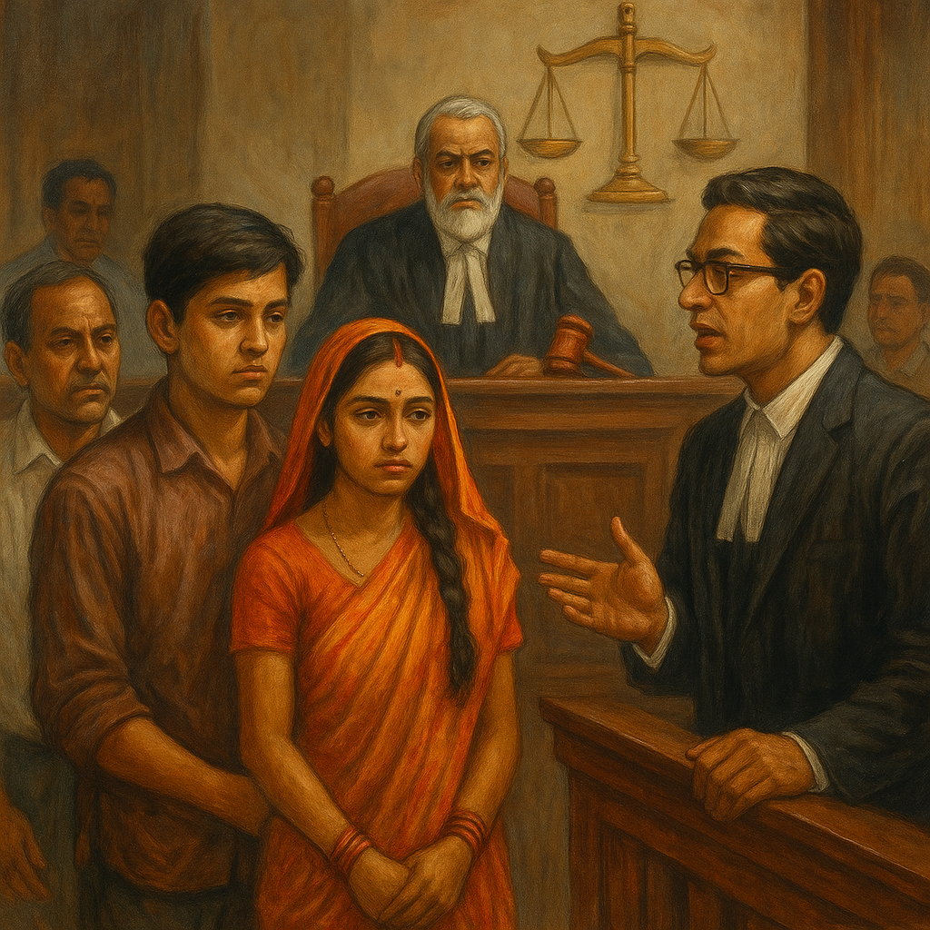 Courtroom scene depicting minor marriage dispute heard by Patna High Court