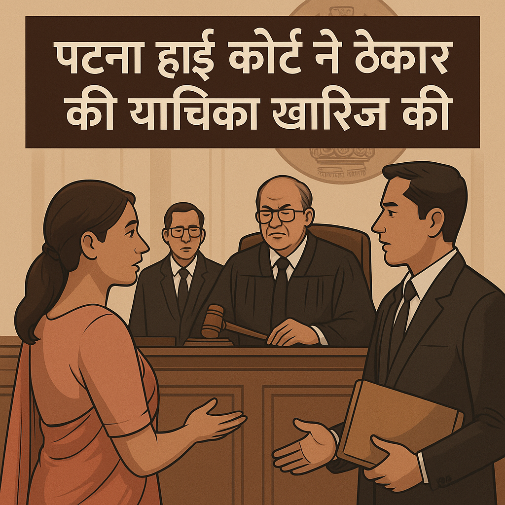 Hindi courtroom illustration showing Patna High Court rejecting petition by road contractor