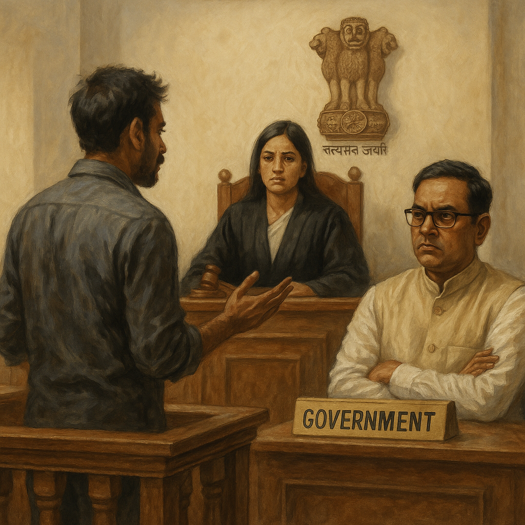 Courtroom illustration showing dispute over government coal supply contract decided by Patna High Court