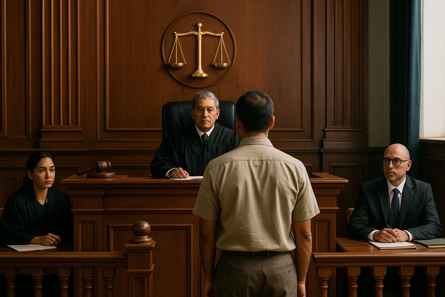 Courtroom illustration showing a judge listening to a petitioner in a GST dispute over lack of personal hearing