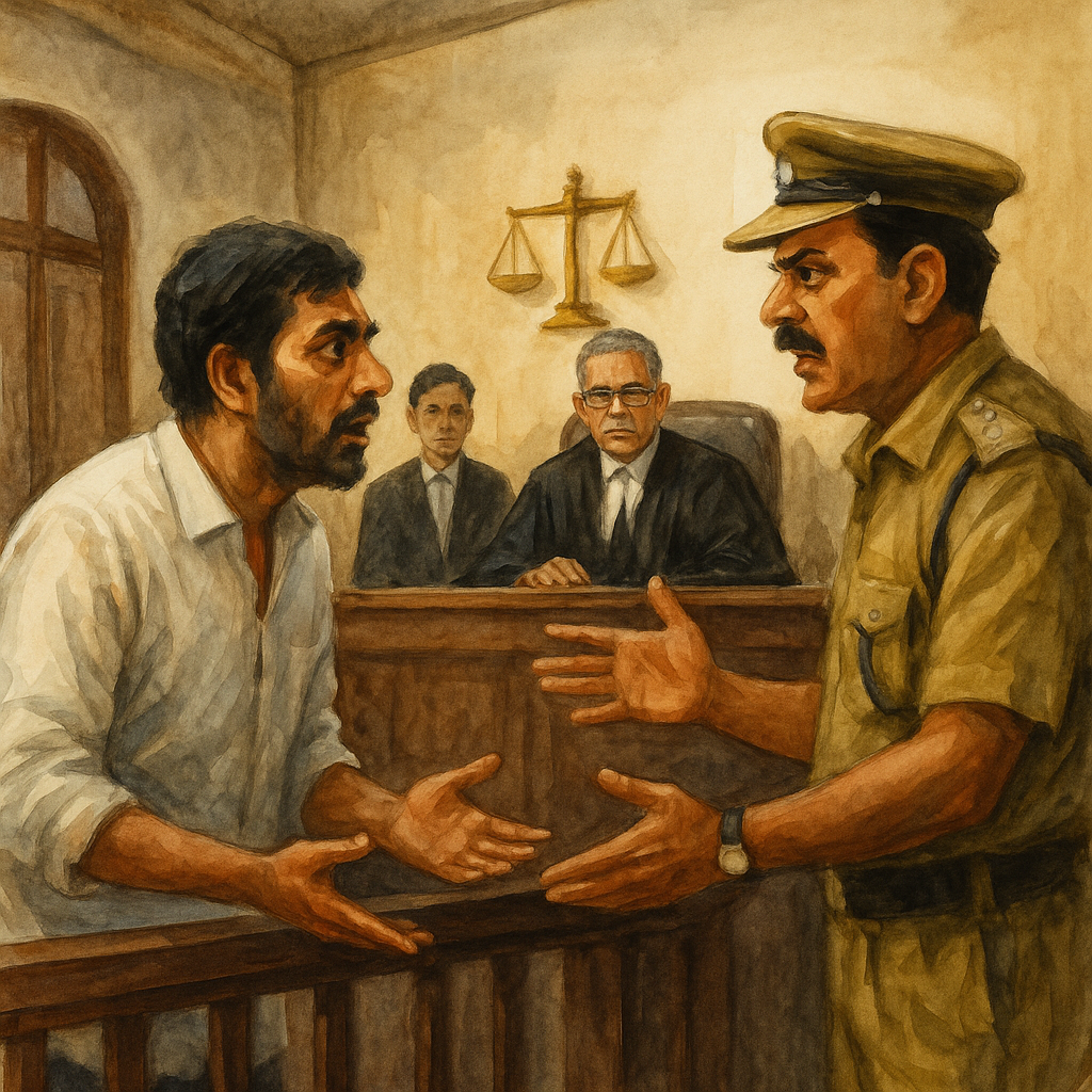 Courtroom painting showing tax dispute and procedural delay in a Patna High Court service tax case