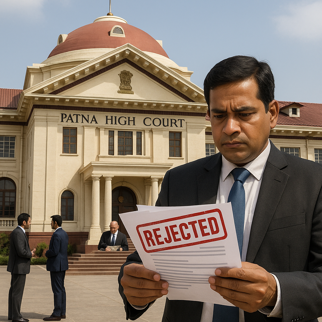Man holding rejected tender document outside Patna High Court building