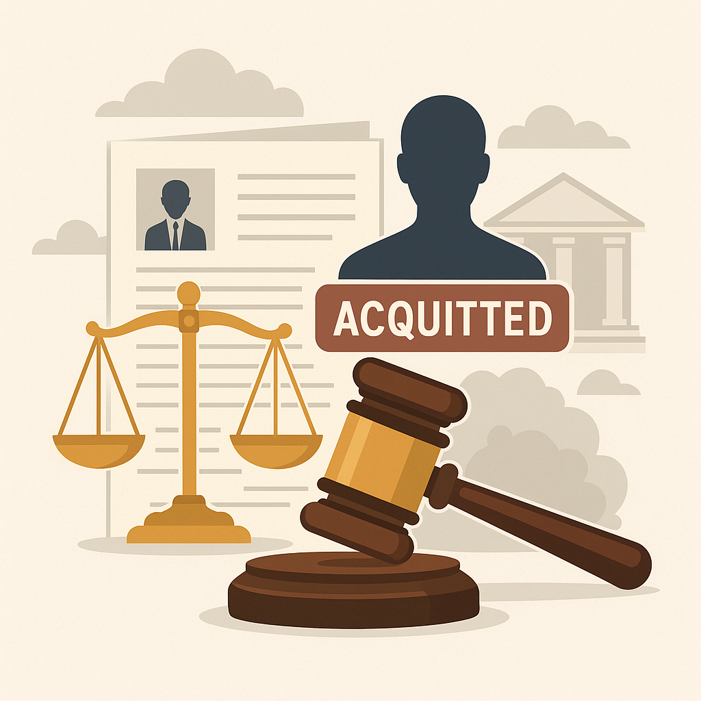 Illustration showing courtroom scene in a murder appeal with judges reviewing conflicting witness testimonies
