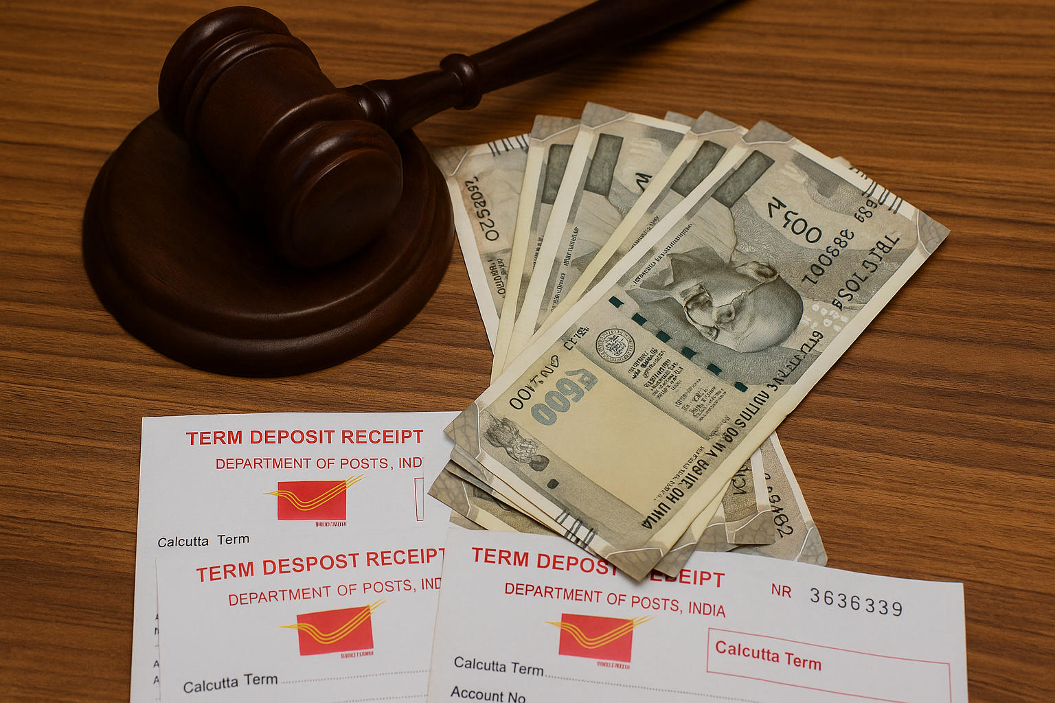 Indian court scene showing tender fraud with fake term deposits and currency notes
