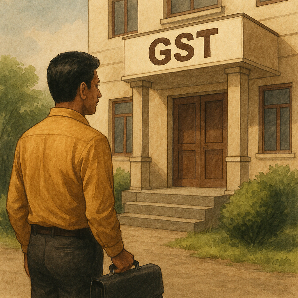 Illustration of a small business owner facing GST assessment proceedings before Patna High Court