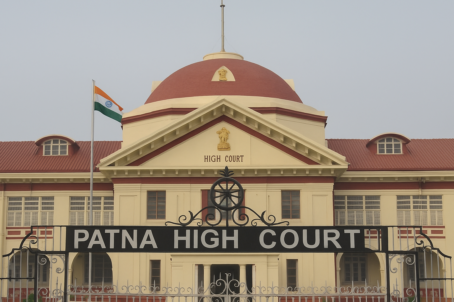 Front view of Patna High Court building representing legal judgment on teacher regularization in Bihar.