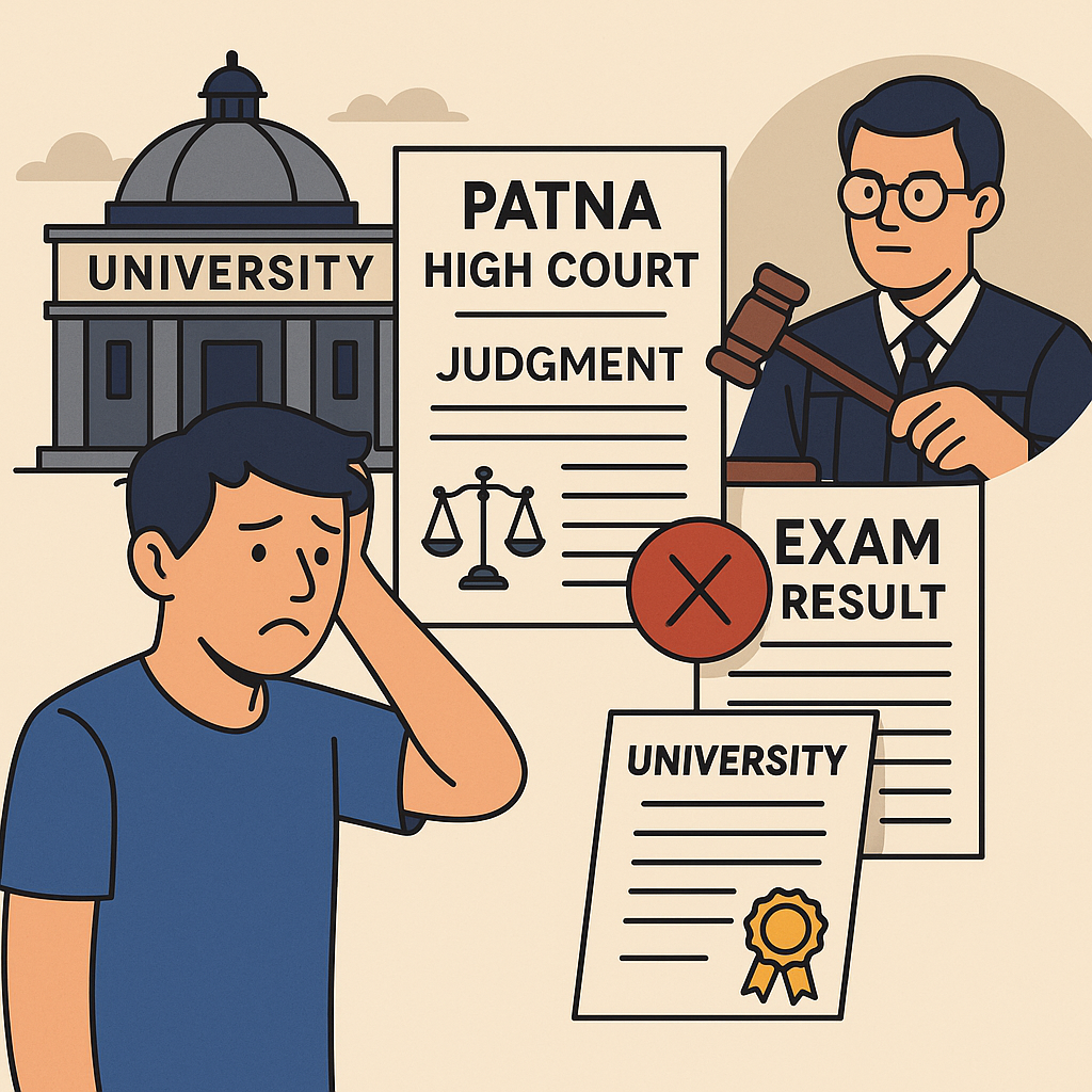 Patna High Court judgment illustration on B.Sc. exam result dispute with student and university eligibility issue.