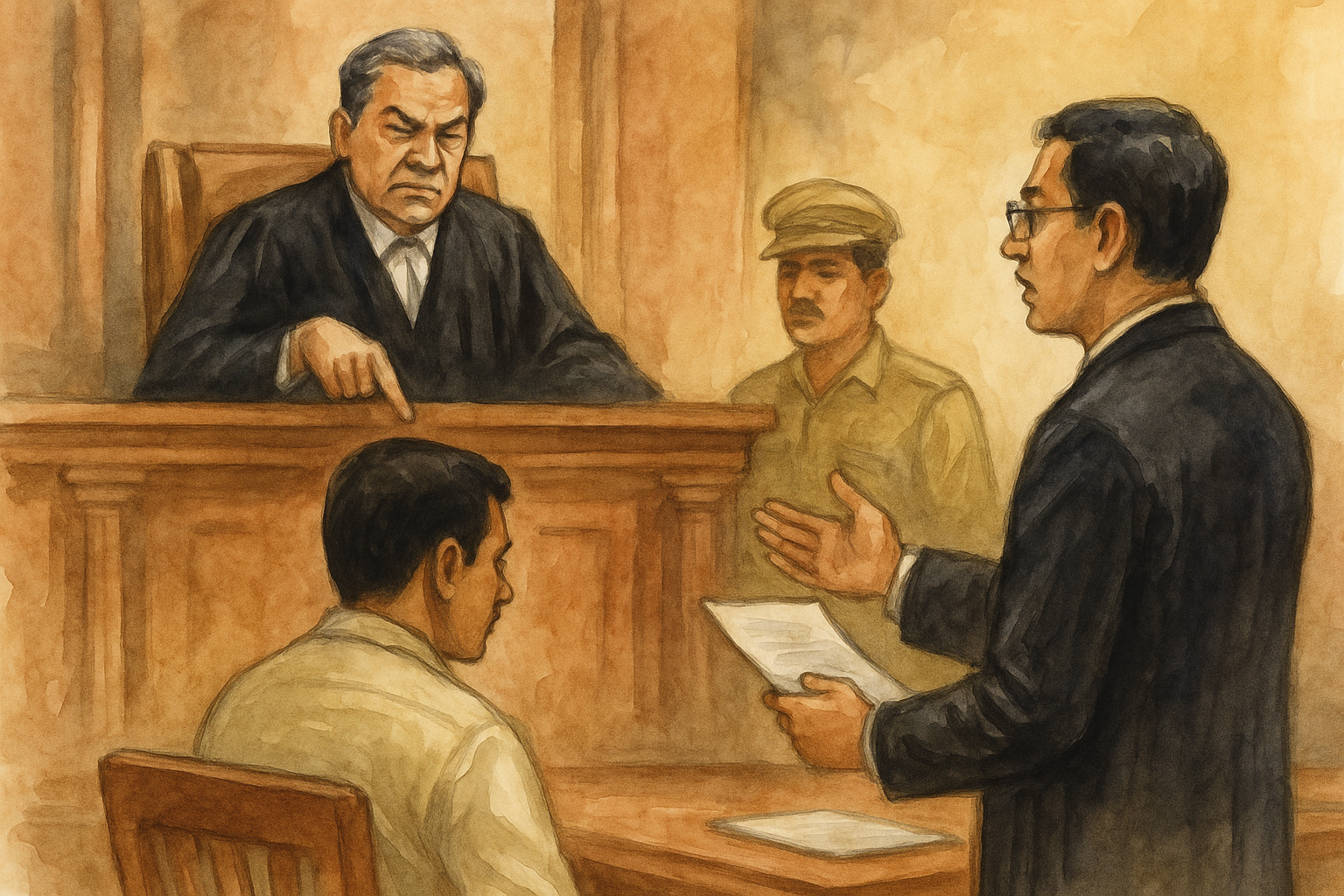 Indian courtroom watercolor illustration showing a contractual employee’s termination dispute decided by Patna High Court.