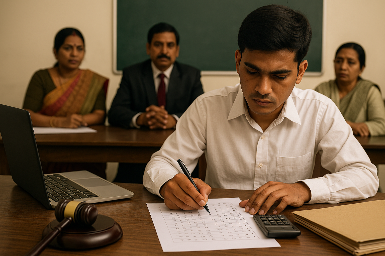Indian examination hall scene symbolizing Patna High Court judgment on BSSC exam transparency and answer key disclosure.