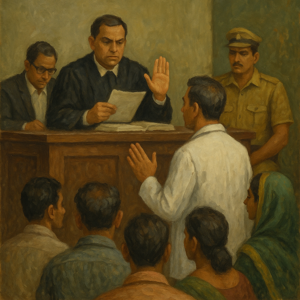 Oil painting of Bihar Health Department meeting discussing promotion and seniority dispute of doctors