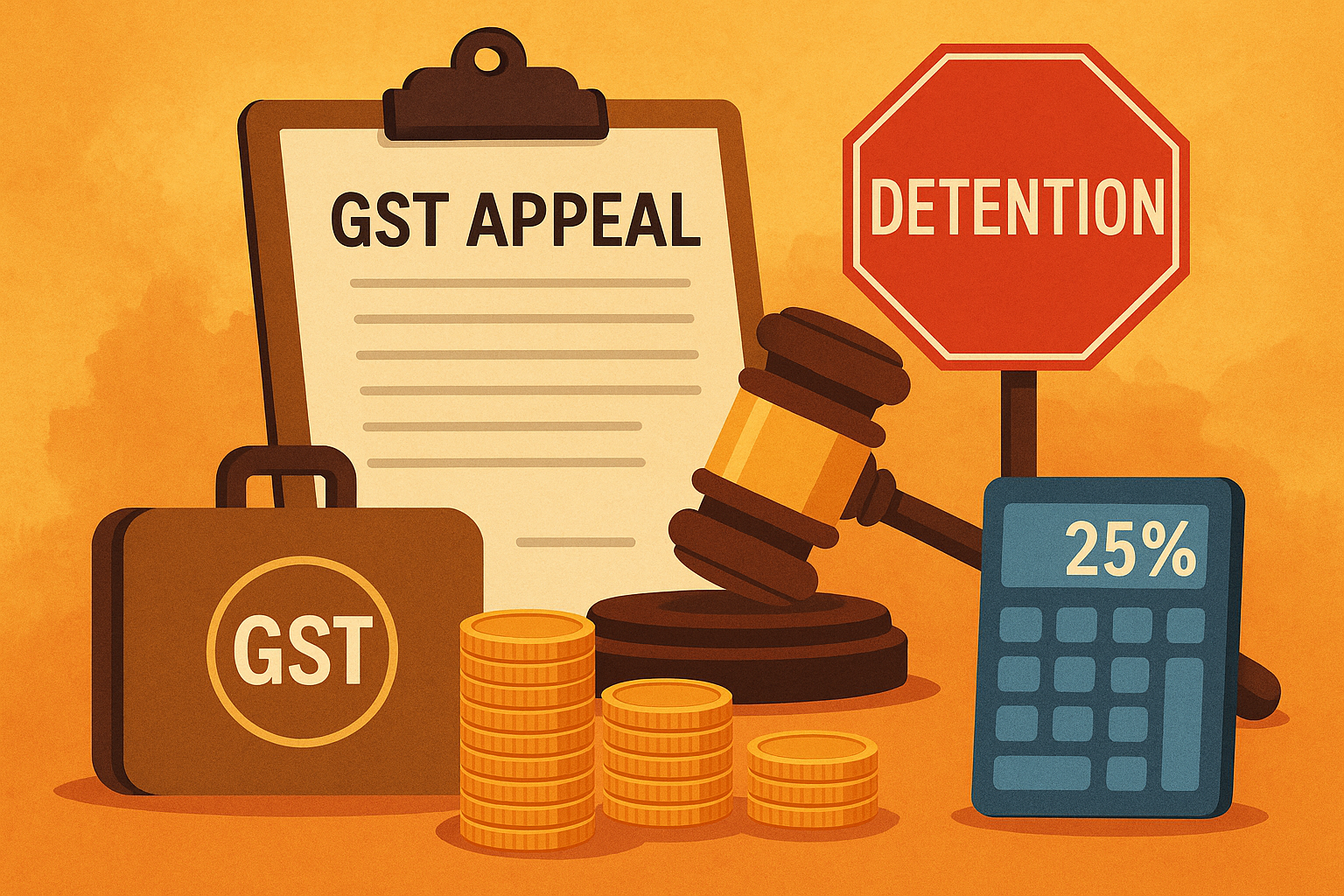 Illustration of GST appeal and pre-deposit issue under Section 129, showing coins, form, and gavel symbolizing Patna High Court judgment.
