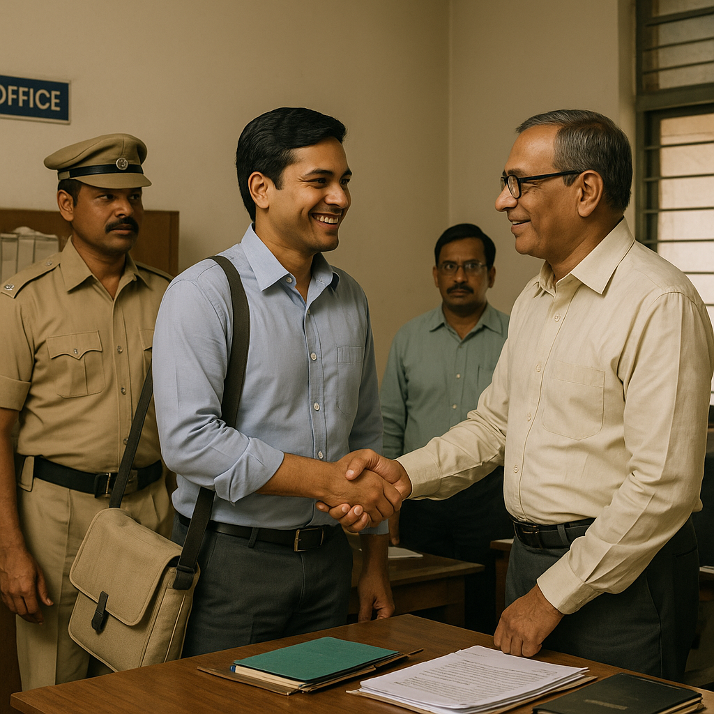 Scene of a government employee being reinstated in Bihar office after Patna High Court judgment in vigilance trap case