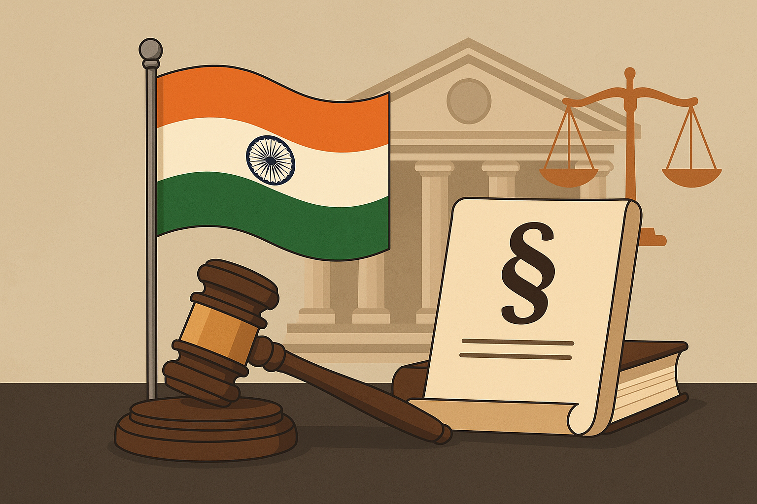 Illustration showing Indian court symbols representing judgment on contractual appointment of government pleaders by Patna High Court