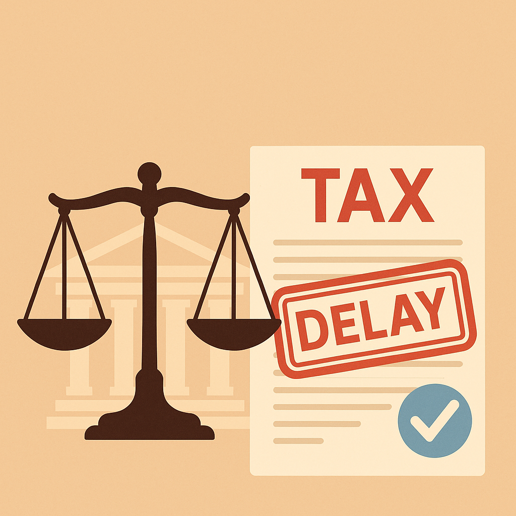 Symbolic illustration showing justice scales and tax relief under Patna High Court GST appeal delay judgment.