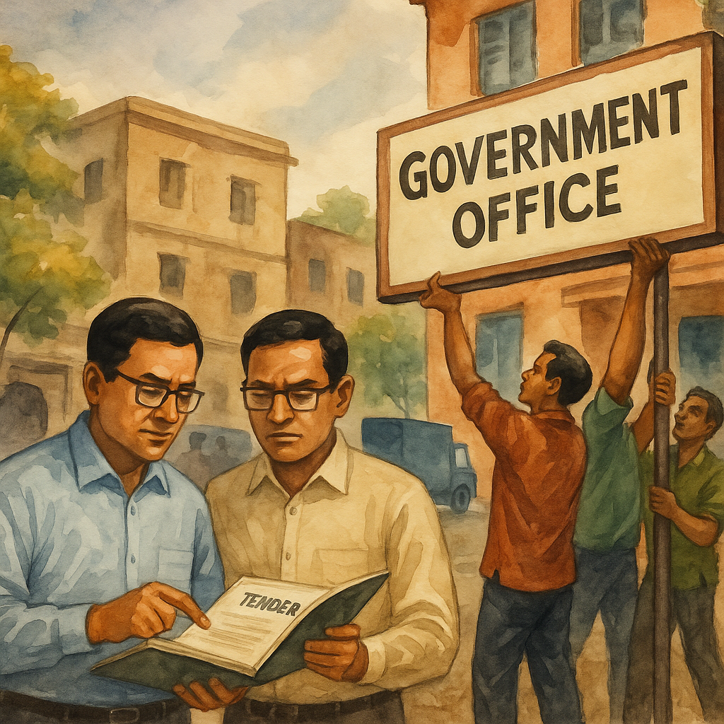 Illustration of government office relocation after tender process in Bihar, as per Patna High Court judgment.