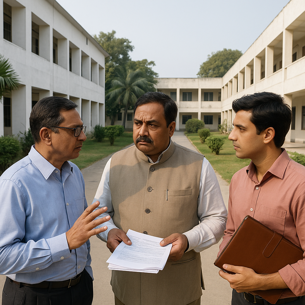 Discussion among college administrators on appointment dispute in an autonomous Bihar institution decided by Patna High Court.