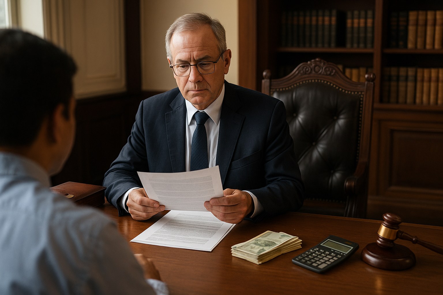 Indian bank office scene showing employee discussing leave encashment rights after compulsory retirement, reflecting Patna High Court judgment context.