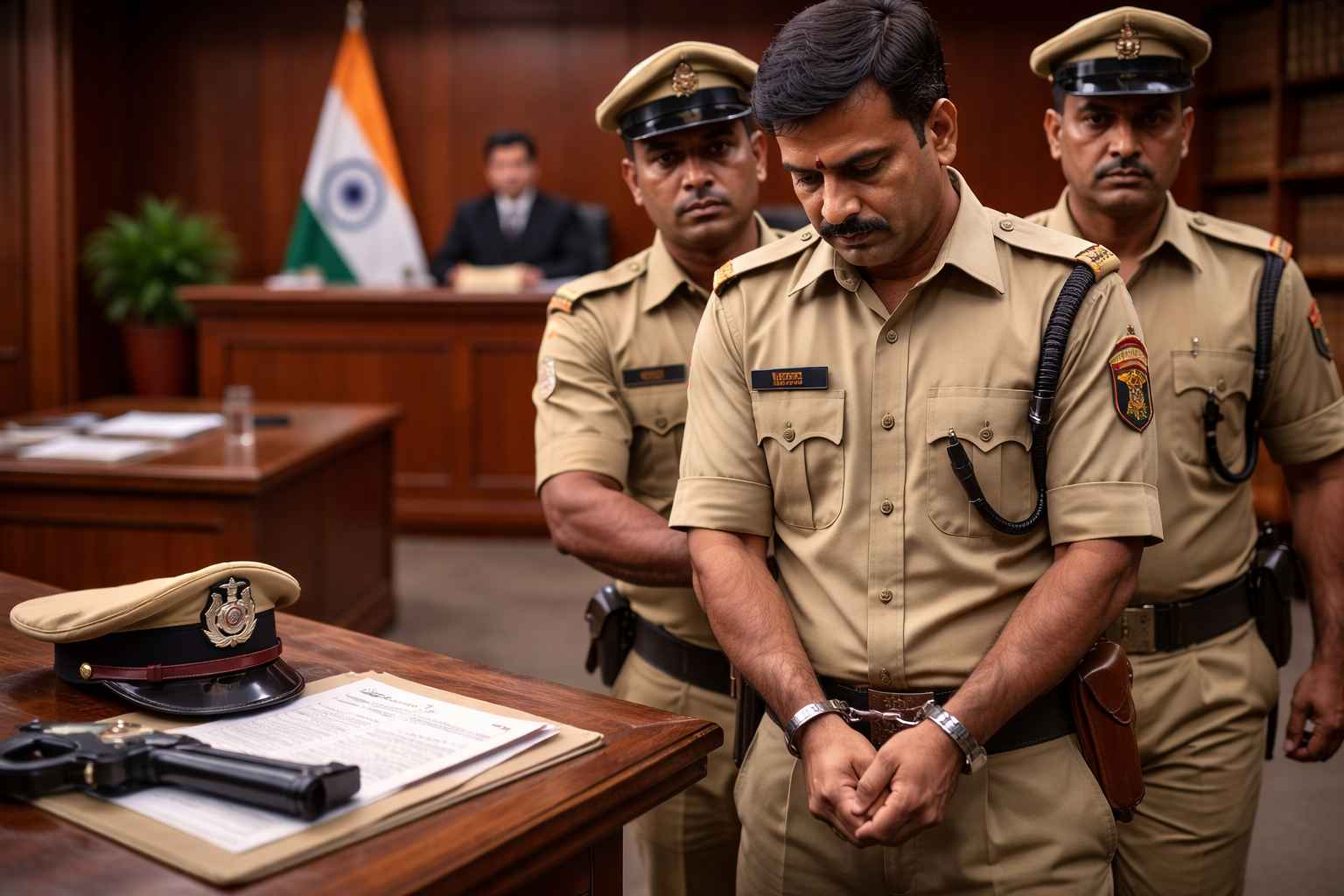 Indian courtroom scene depicting Patna High Court upholding dismissal of railway police constable without departmental inquiry under Article 311
