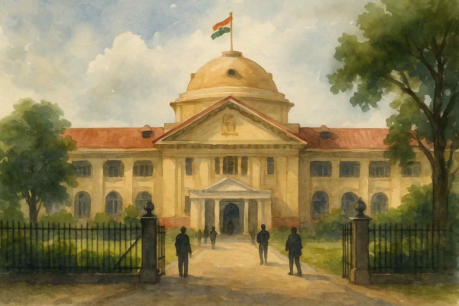 Watercolor illustration of Patna High Court related to Section 125 CrPC marriage validity dispute and maintenance rights of wife and child.