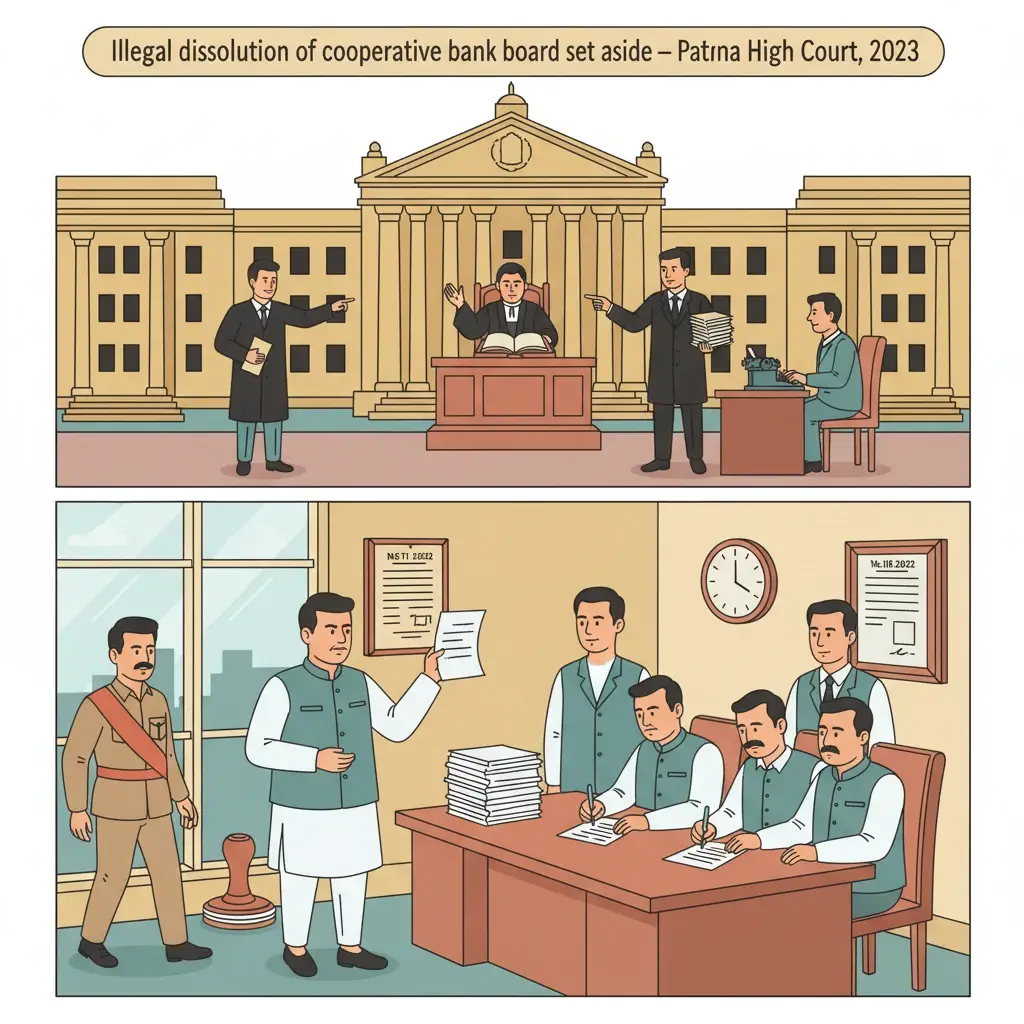 Illustration of Patna High Court reviewing dissolution of a cooperative bank board.