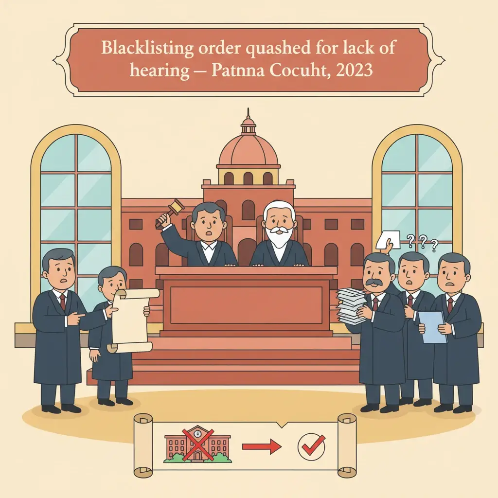 Illustration of Patna High Court reviewing a hospital blacklisting decision.