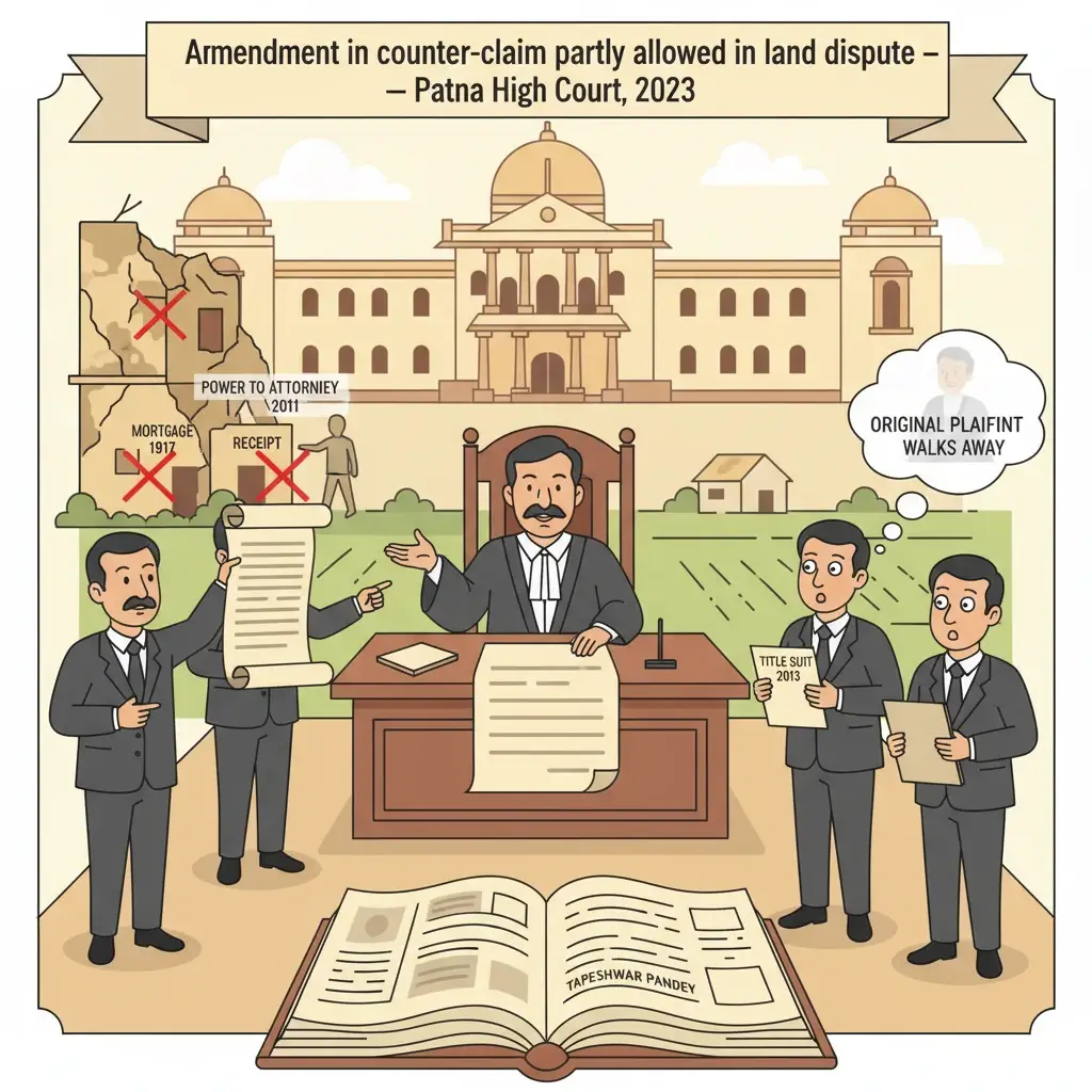 Inside view of a courtroom illustrating a land title dispute before the Patna High Court.