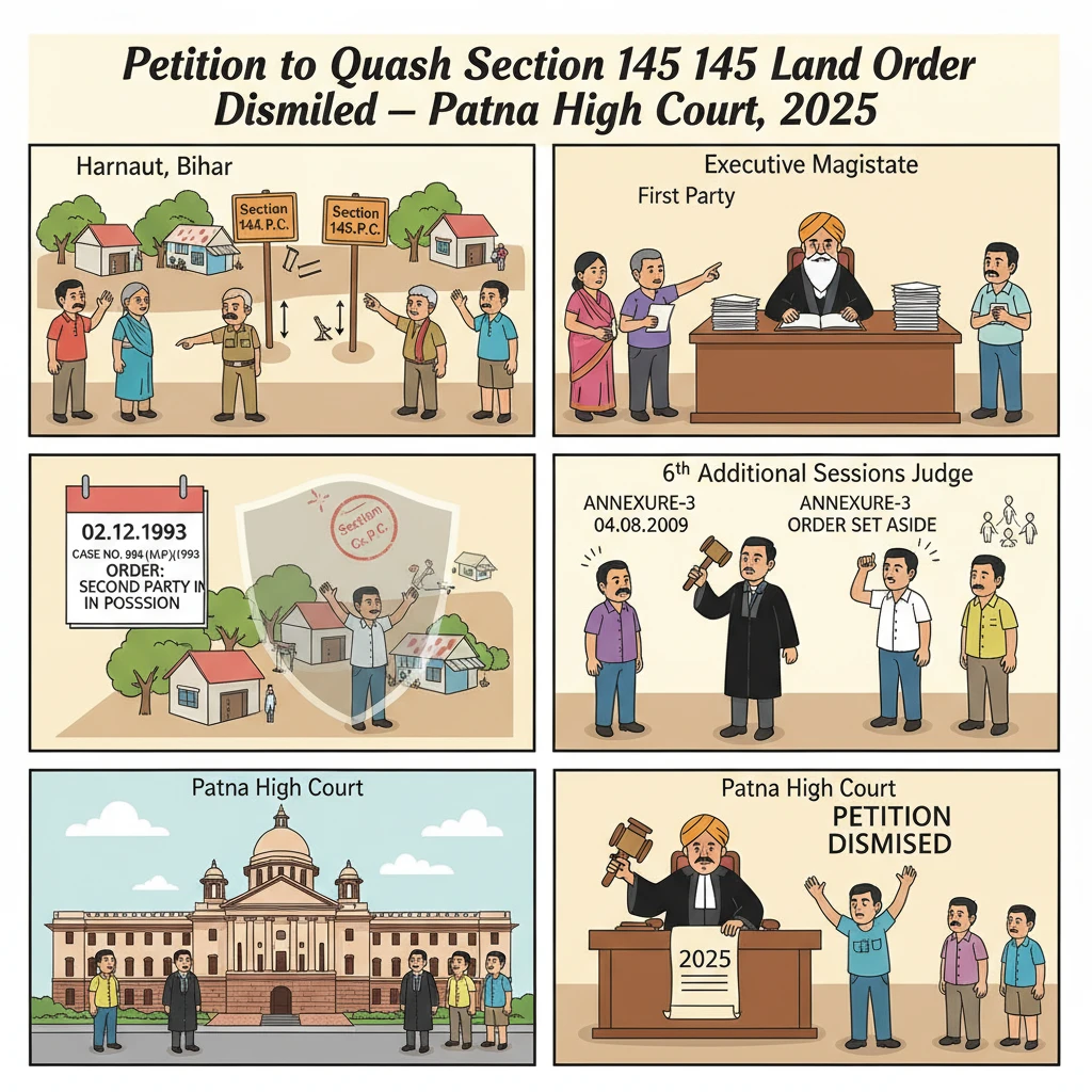 Illustration of Patna High Court examining a rural land possession dispute under Section 145 CrPC.