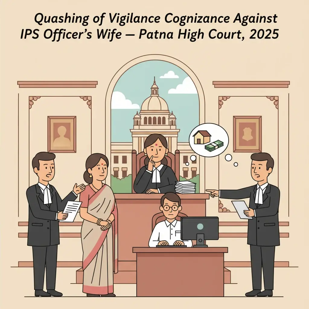 Courtroom illustration representing Patna High Court scrutiny of a vigilance disproportionate assets case.