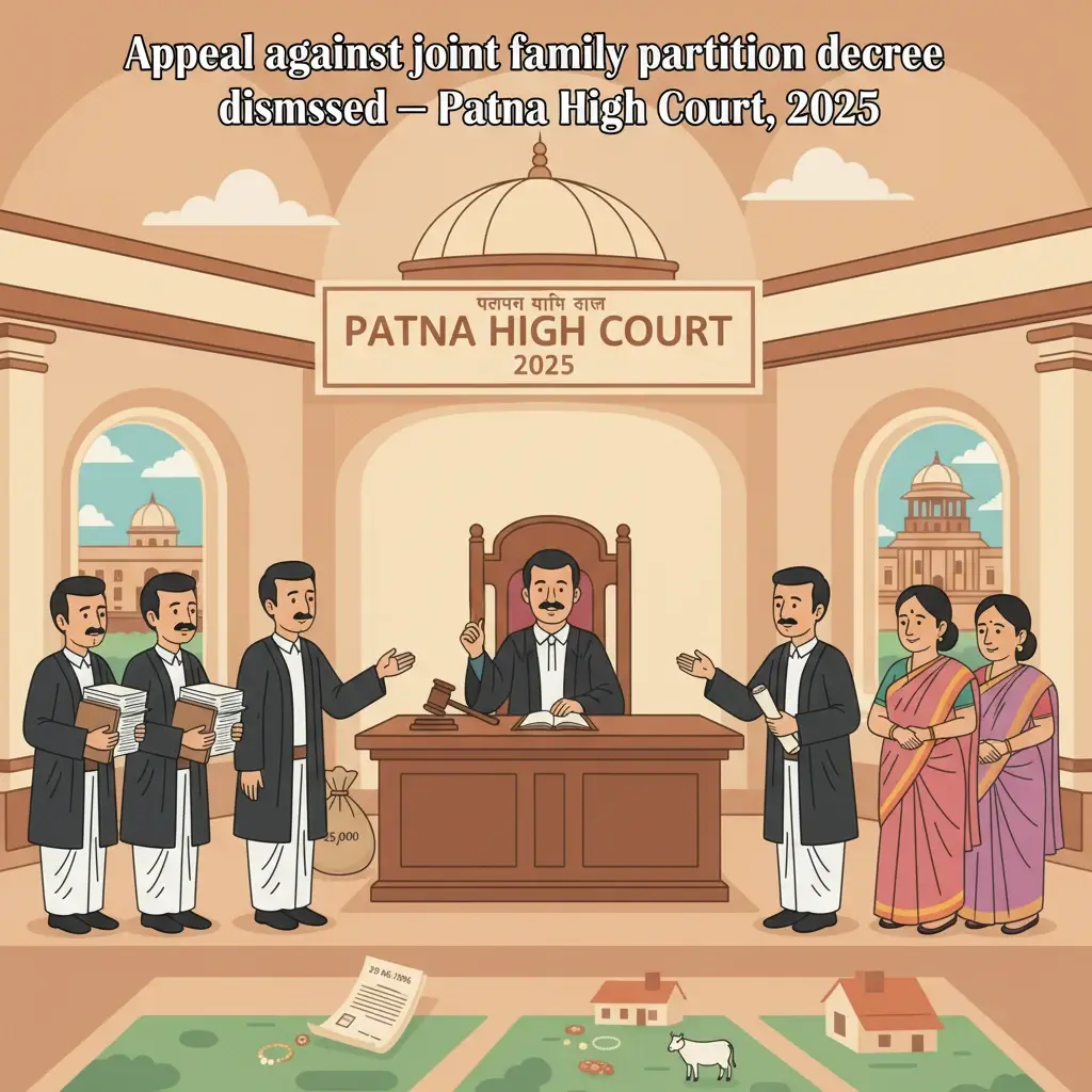 Illustration of Patna High Court hearing a joint family partition dispute.