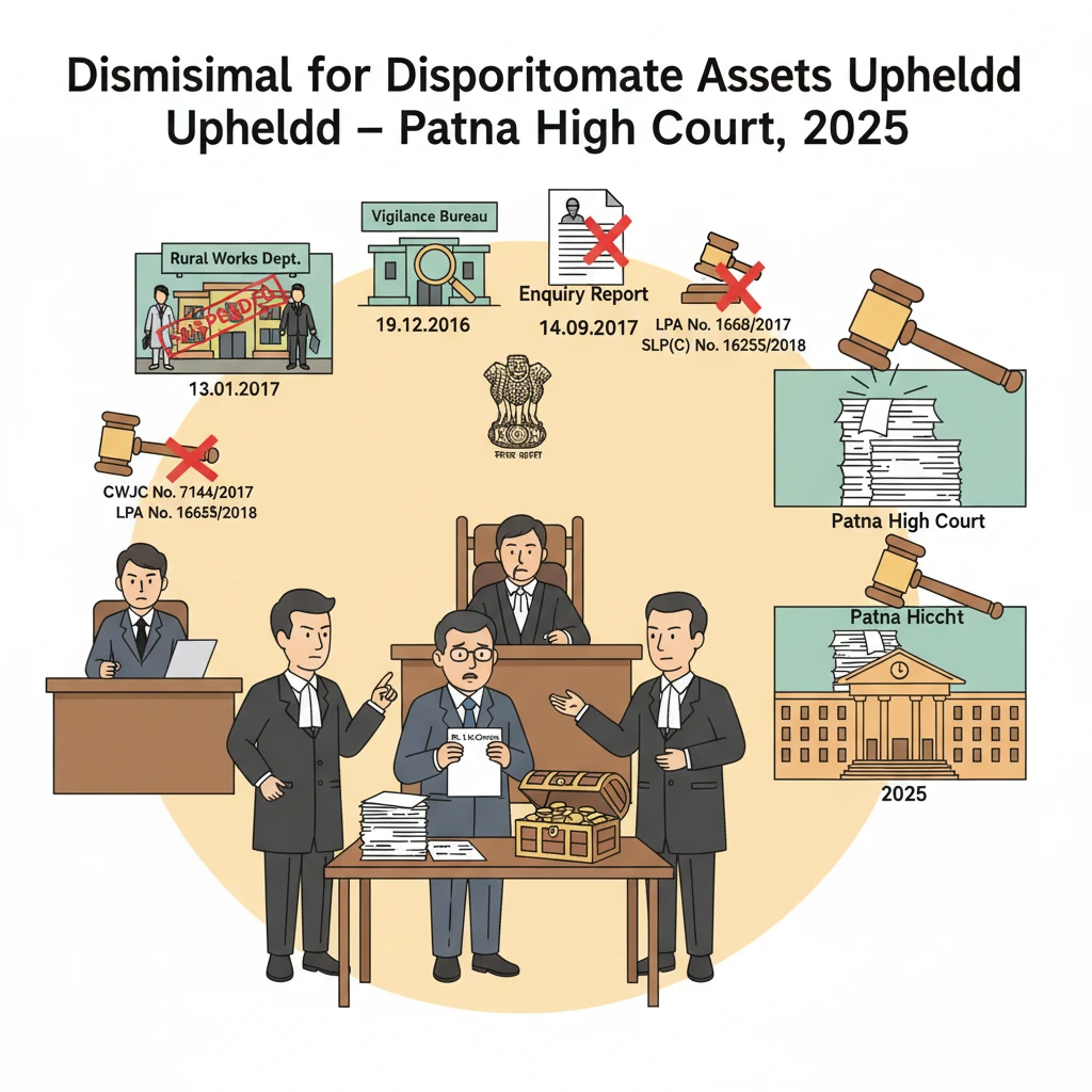 Courtroom scene at Patna High Court in a departmental dismissal case.