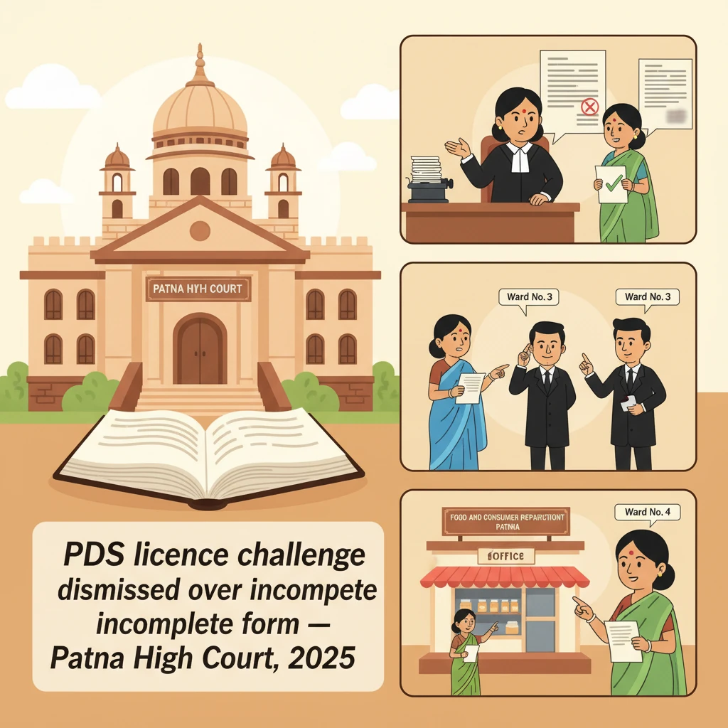 Illustration of Patna High Court reviewing a PDS licence dispute from Purnea district.