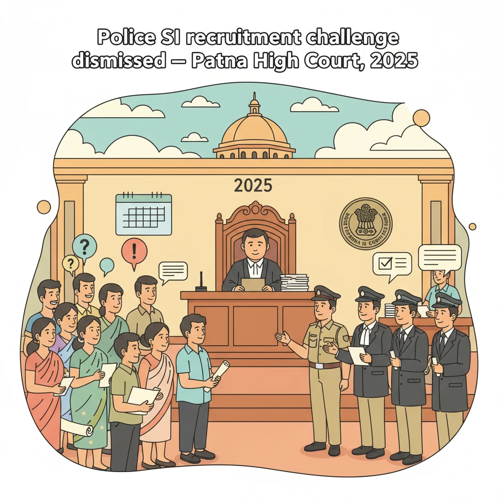 Illustration of Patna High Court examining a Bihar Police recruitment process.