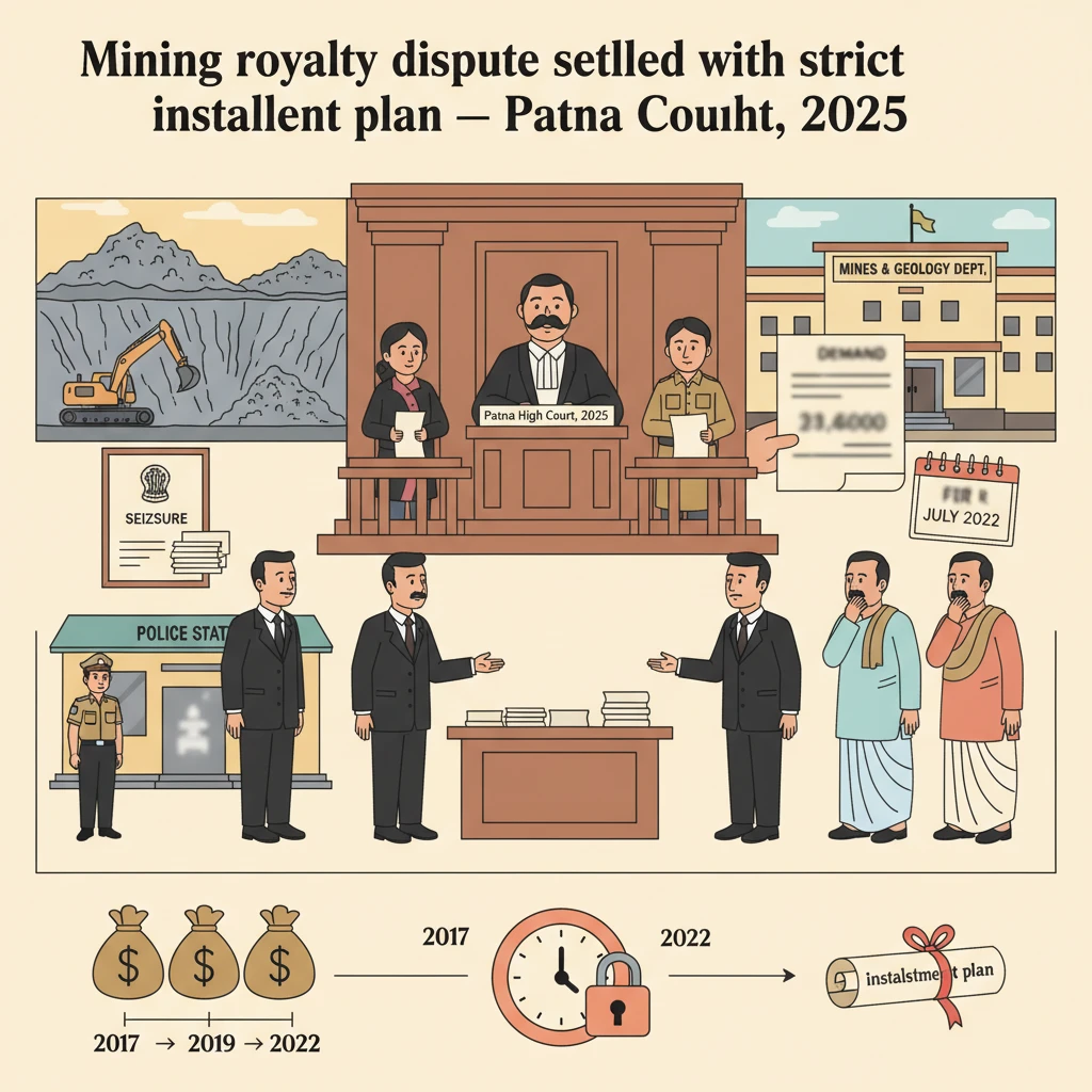 Courtroom scene depicting a mining royalty dispute before the Patna High Court.