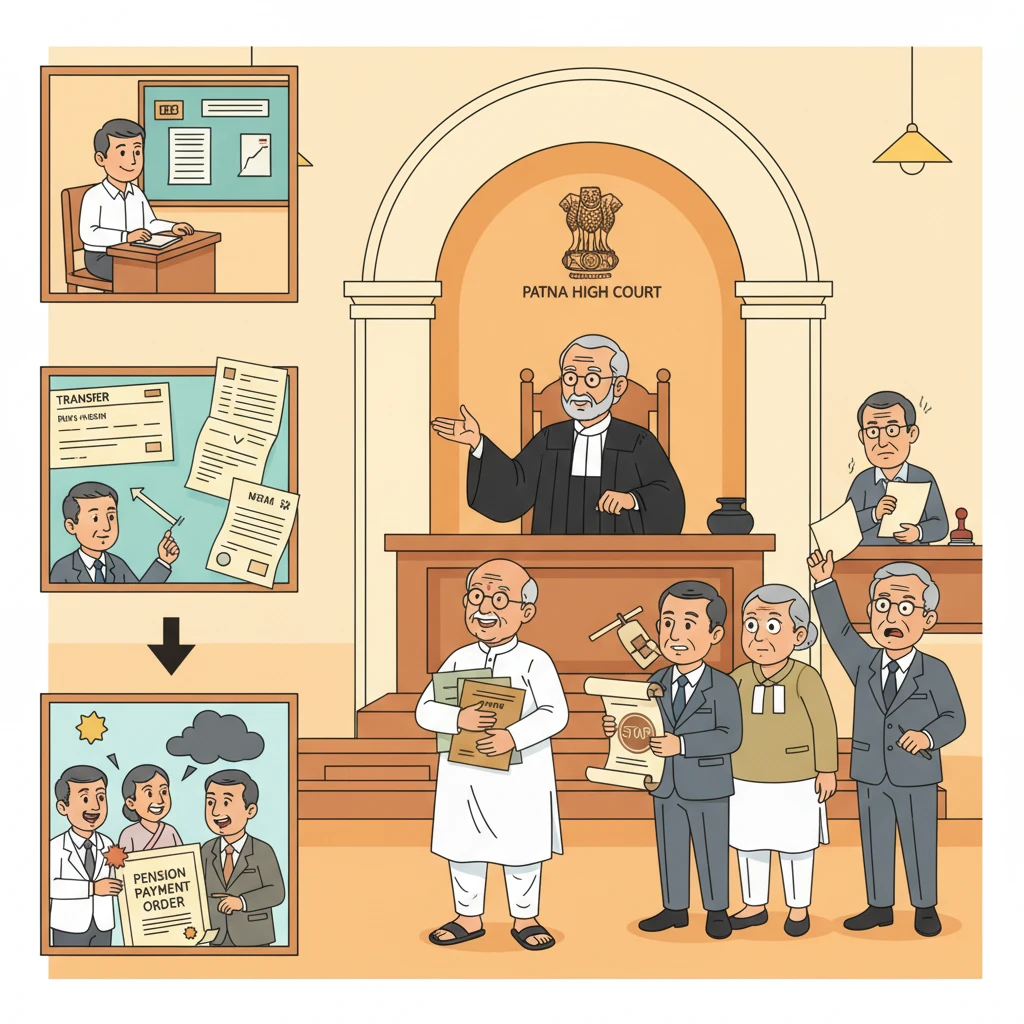 Illustration of Patna High Court reviewing pension stoppage of a retired university teacher.