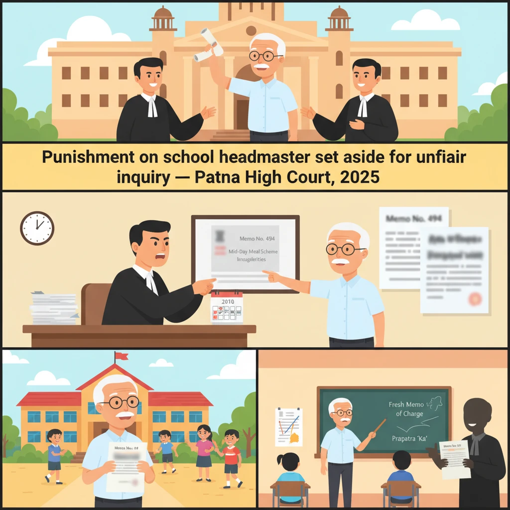 Illustration of Patna High Court reviewing a departmental inquiry against a government school headmaster.