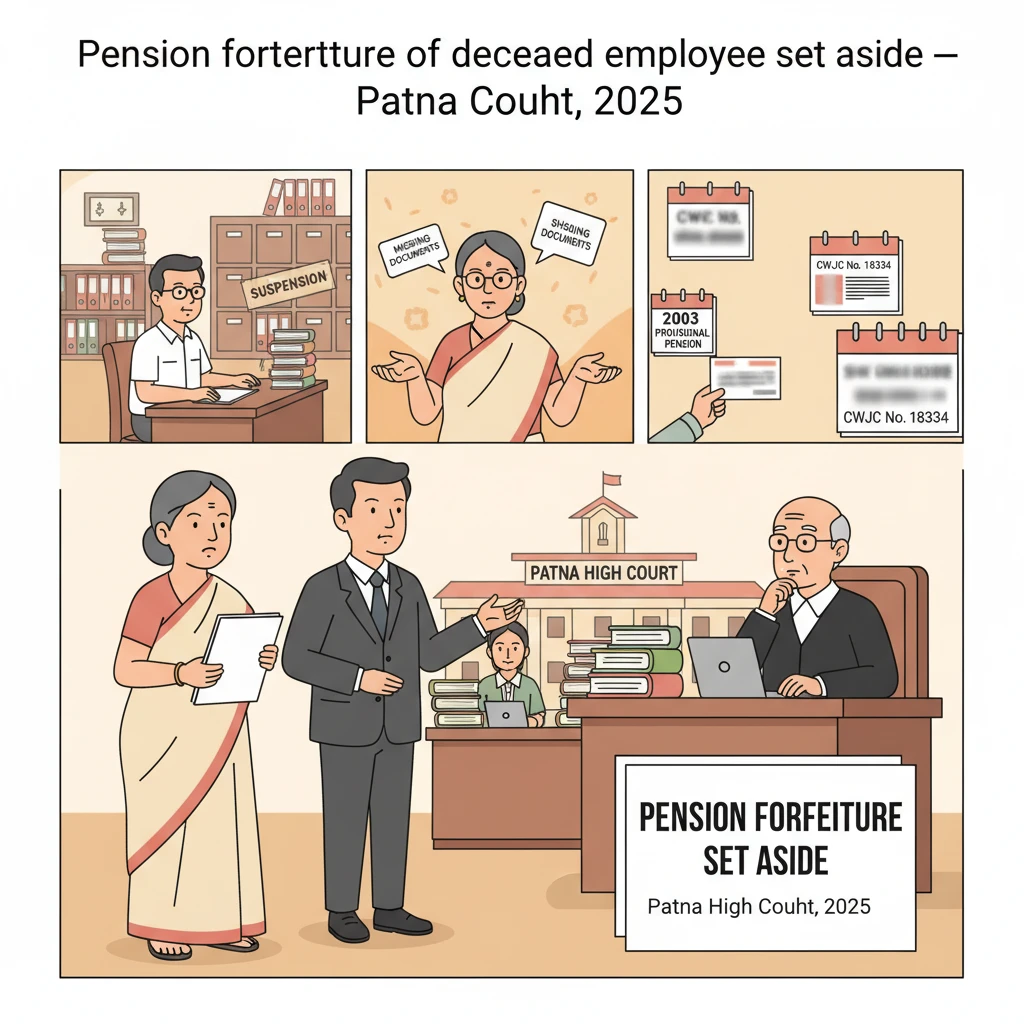 Illustration of Patna High Court reviewing a pension forfeiture decision against a retired employee.