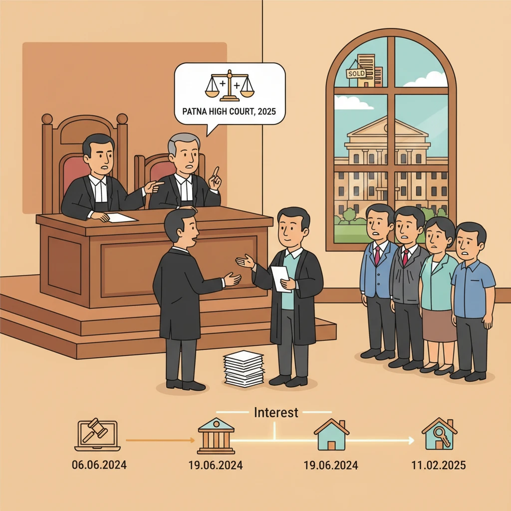 Interior view of a courtroom representing Patna High Court deciding a SARFAESI auction dispute.
