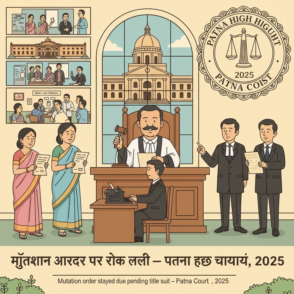 Illustration of Patna High Court overseeing a land mutation dispute from Supaul.