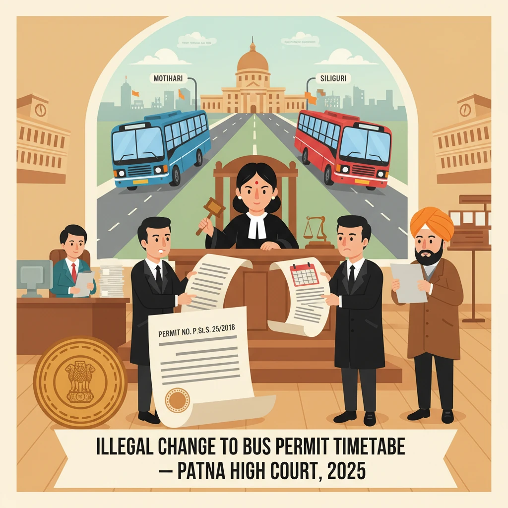 Illustration of Patna High Court reviewing an inter-state bus permit timetable dispute.