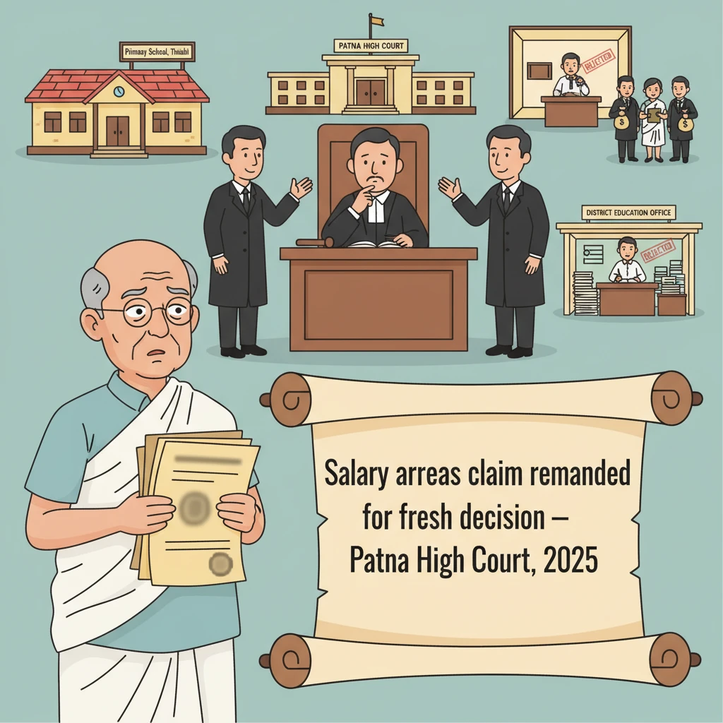 Illustration of Patna High Court examining a teacher’s salary arrears dispute.
