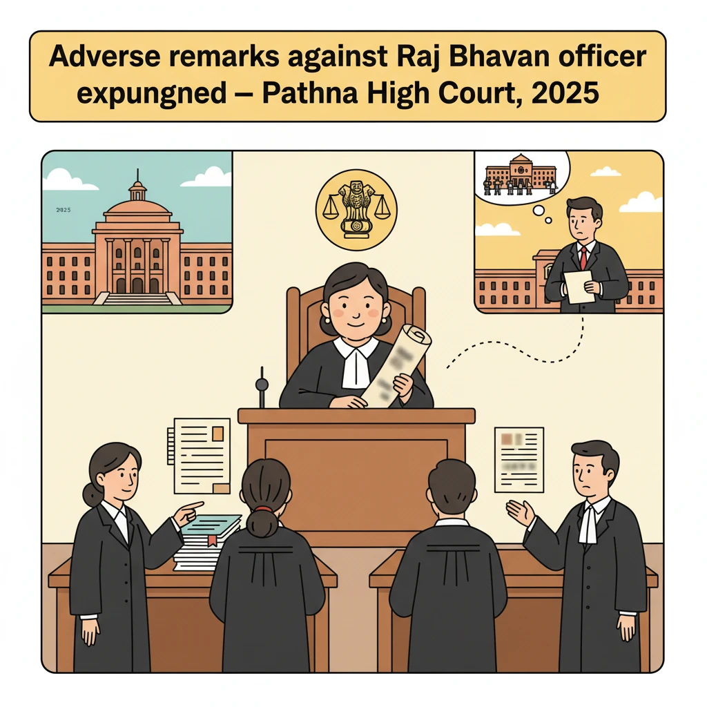 Illustration of Patna High Court reviewing remarks on Raj Bhavan officials in a service case.