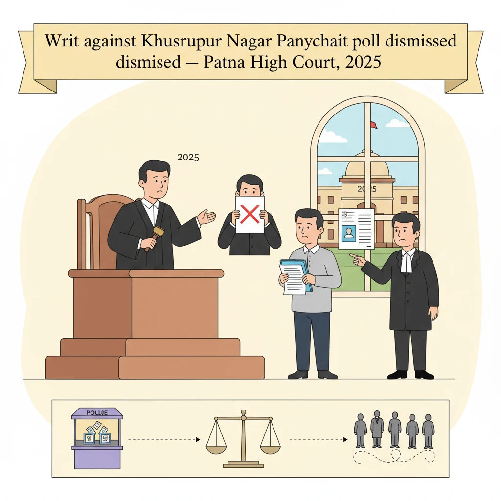 Illustration of Patna High Court examining a Khusrupur Nagar Panchayat election dispute.