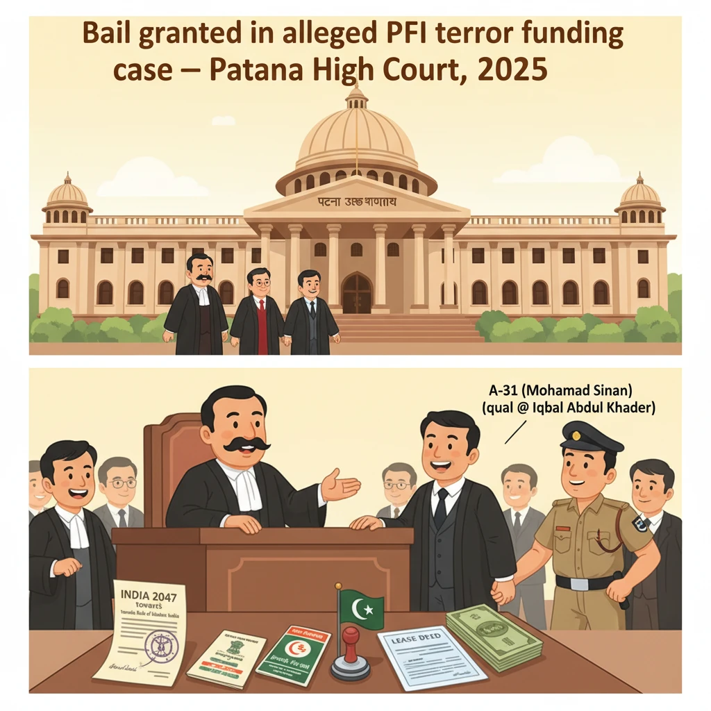 Exterior view of the Patna High Court building in a terrorism-related bail case.