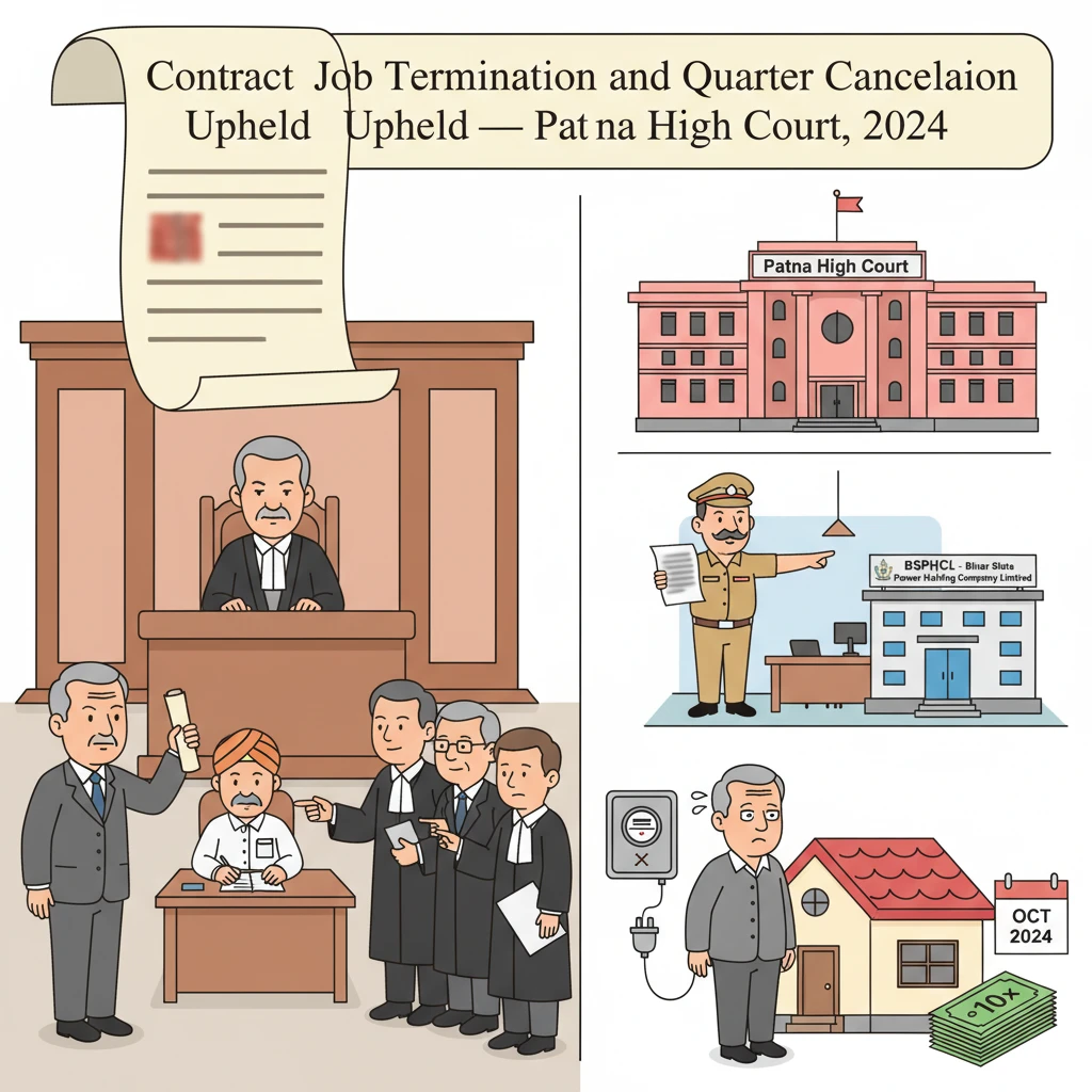 Courtroom scene showing a contractual advisor challenging termination and loss of official quarter.