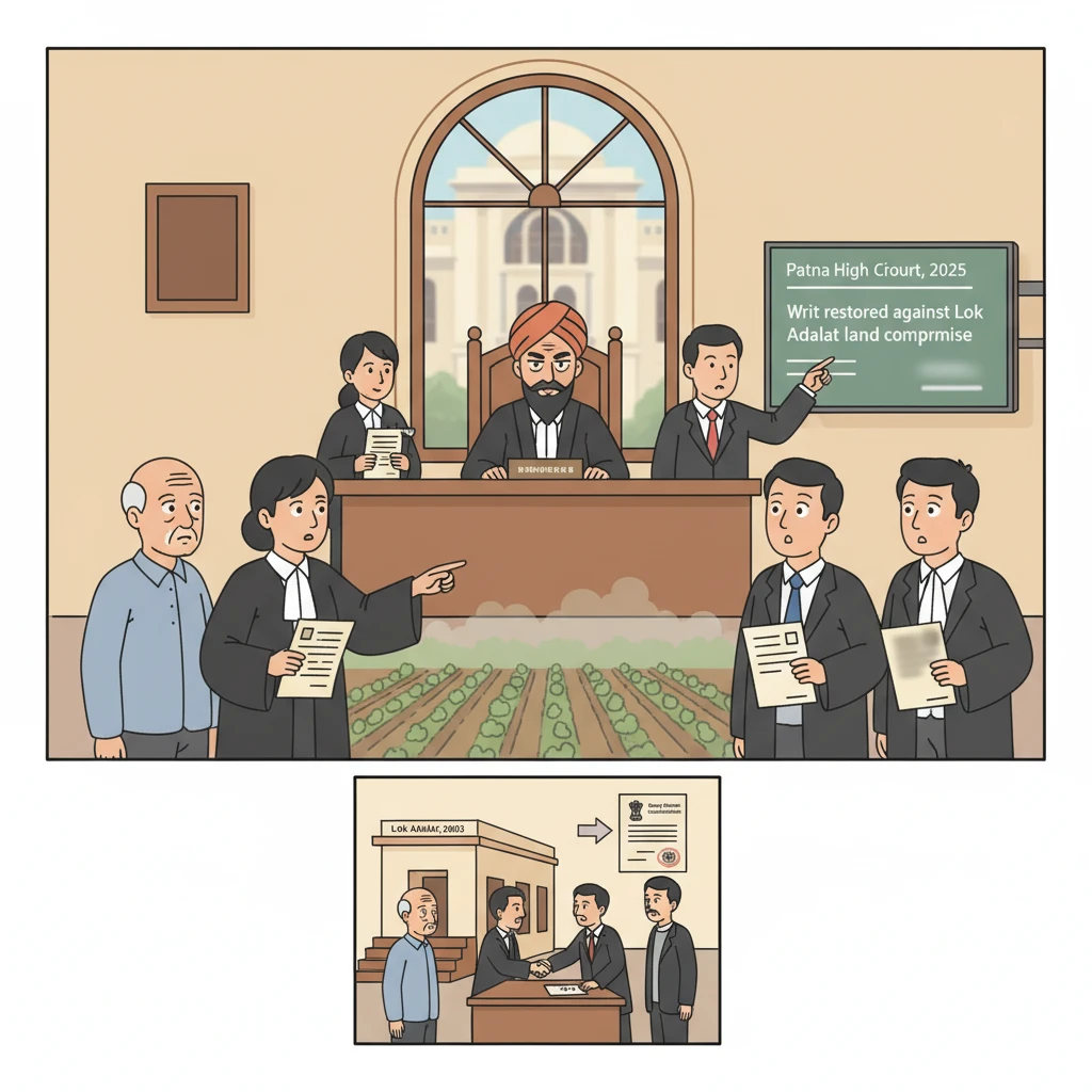 Courtroom scene at Patna High Court involving a land dispute linked to a Lok Adalat award.