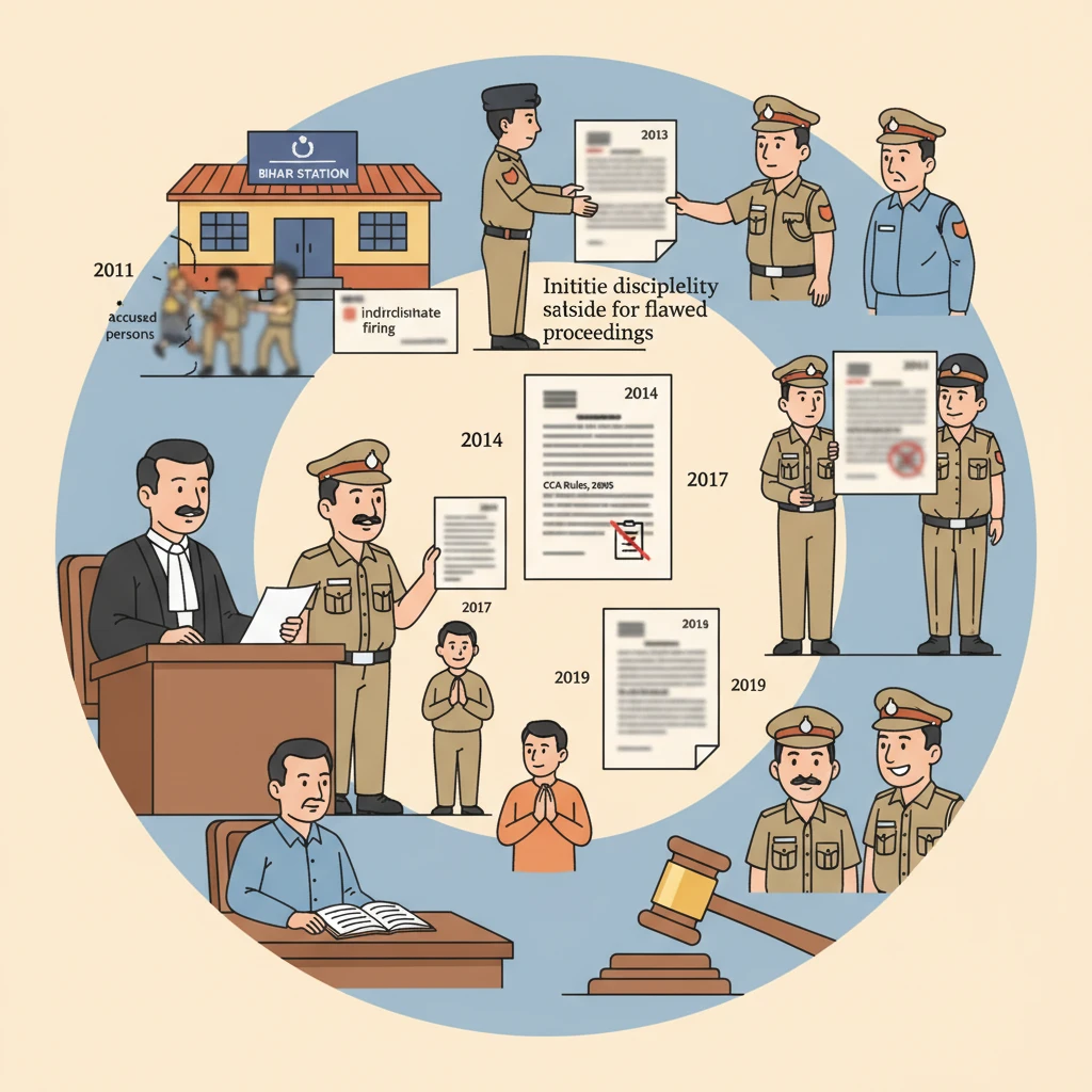 Courtroom scene representing Patna High Court scrutiny of police departmental inquiry.