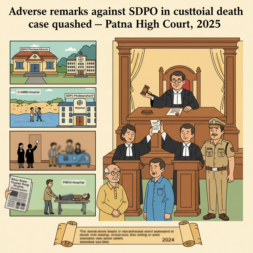 Illustration of Patna High Court overseeing a custodial death investigation involving police officers.