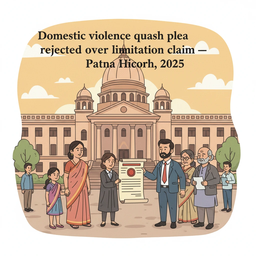 Courtroom scene illustrating Patna High Court hearing a domestic violence quash petition.