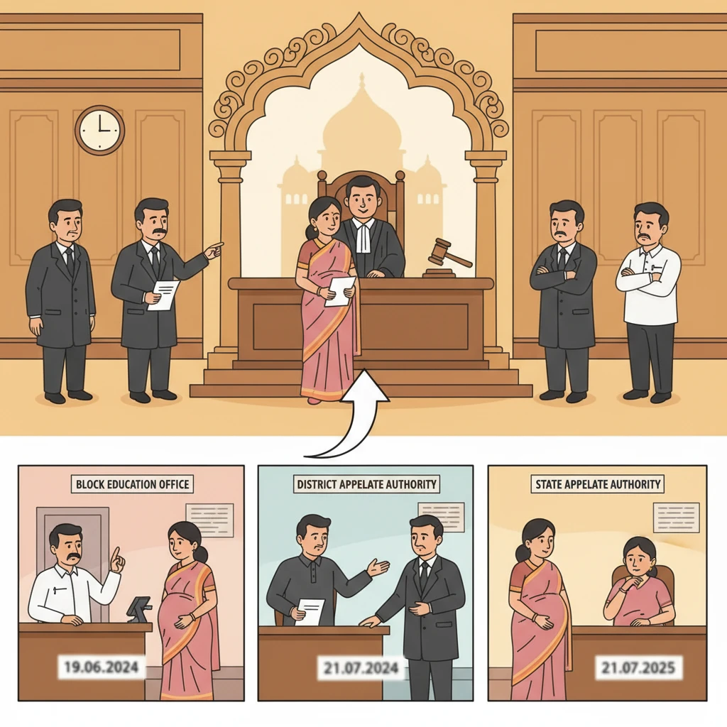 Illustration of Patna High Court reviewing a Bihar teacher’s maternity leave dispute.