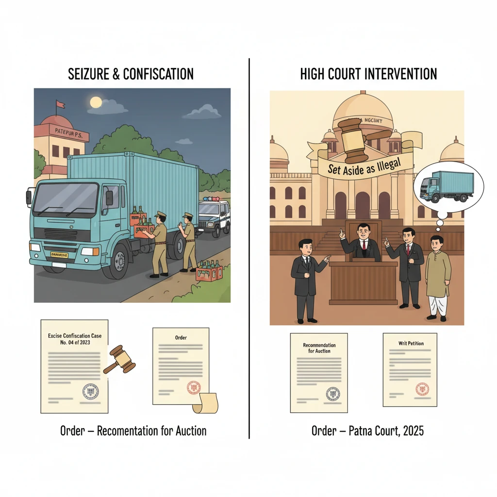 Illustration of Patna High Court reviewing confiscation of a seized transport truck.